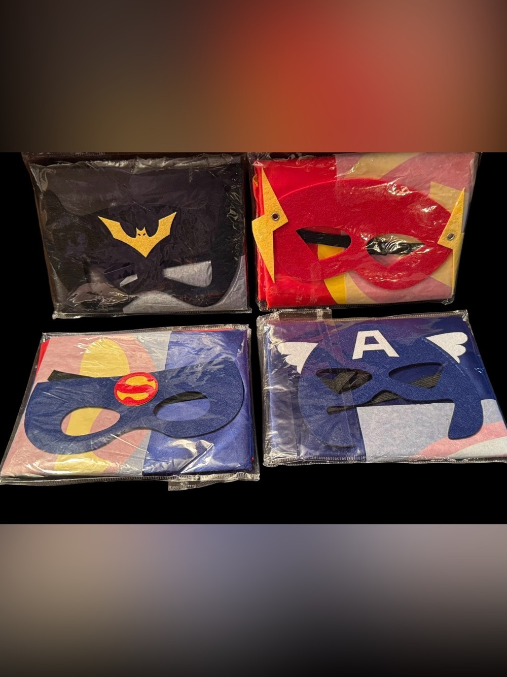 Kids Superhero Mask & Cape Set - Black Red Blue Navy